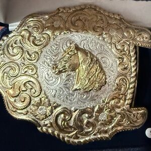 Gold and Silver Horse Belt Buckle